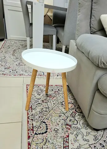 Small White Round Tray Side Table with Wooden Legs