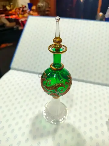 Egyptian glass perfume bottle 16cm height green colour
