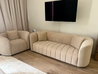 Beige 3-Seater Sofa with Matching Armchair - Excellent Condition