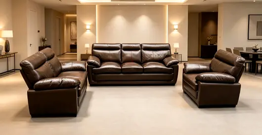 Dark Brown Leather 3-Seater Sofa with Matching Armchairs - Good Condition
