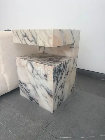Solid White Marble Side Table / Accent Cube (Good Condition)