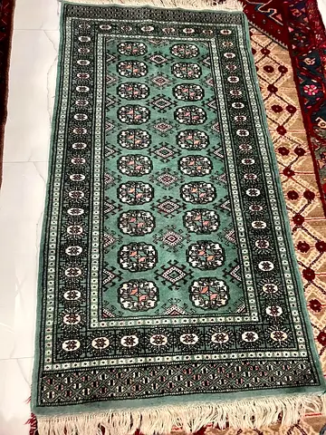 Persian hand made green carpet 80 x160 cm