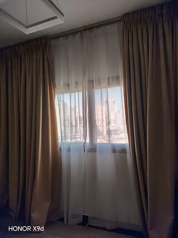 Beige blackout curtains with sheer lining - set