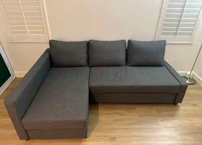 Gray L-shaped Sofa with Storage — Good Condition