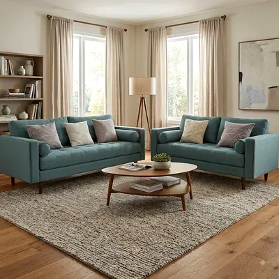 Pair of modern teal sofas with excellent condition