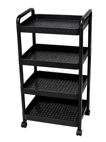 Black 4-Tier Rolling Storage Trolley Cart - Plastic Utility Organizer