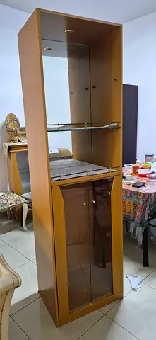 Tall Wooden Display Cabinet with Glass Doors - Light Oak Finish