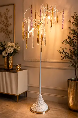 Decorative Branch Floor Lamp with Hanging Glass Ornaments