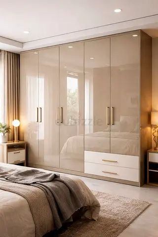 6-Door Gloss Beige Wardrobe with Drawers — Good Condition