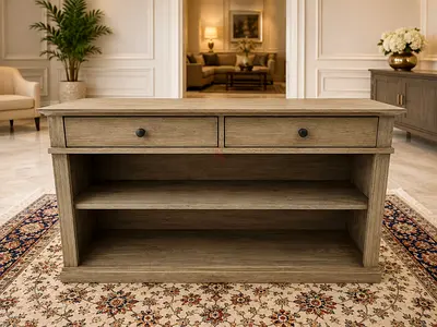 Pottery barn Livingston Gray Wash Wood Console Table