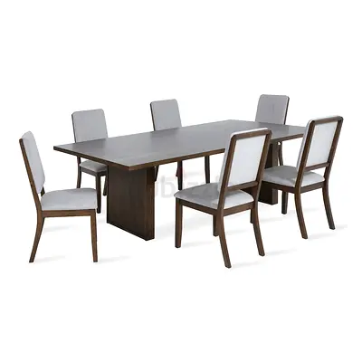 Brown Wood 6-Seater Dining Table Set