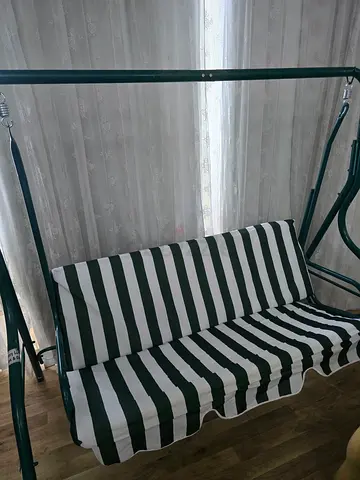 Outdoor 3-Seater Garden Swing with Green & White Cushions