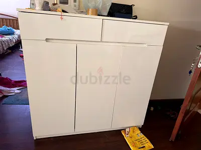 White Modern Storage Cabinet with Drawers - Good Condition