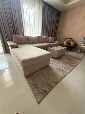 300 by 200 L-Shaped Corner Sofa with Matching Cushions and Center table