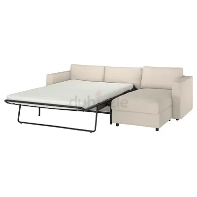 Beige L-shaped sofa bed with chaise (convertible sleeper sofa)