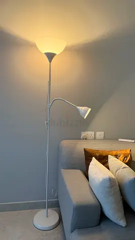 White Floor Lamp with Adjustable Reading Light - Good Condition