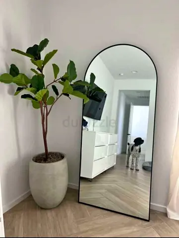 Large Arched Full-Length Floor Mirror with Black Frame