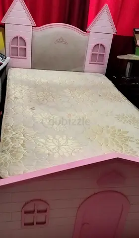 Pink Princess Single Bed Frame with Mattress (kids) - Good Condition