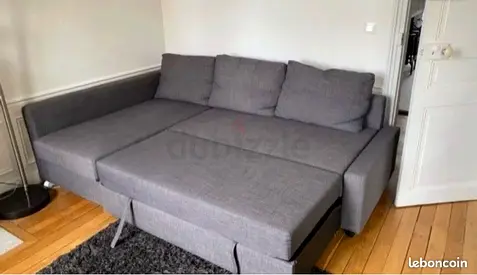 Gray Fabric Sofa Bed with Storage – Good Condition