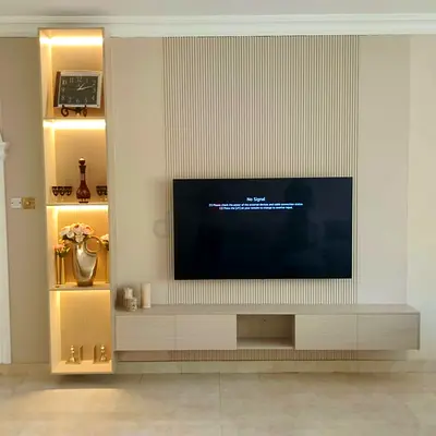 Brand New Custom-Made Modern TV Wall Unit / Entertainment Center with LED Lighting