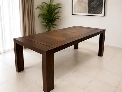 Pan Home strong Solid Wood Dining Table - Dark Brown, Seatable 6. No Chairs.