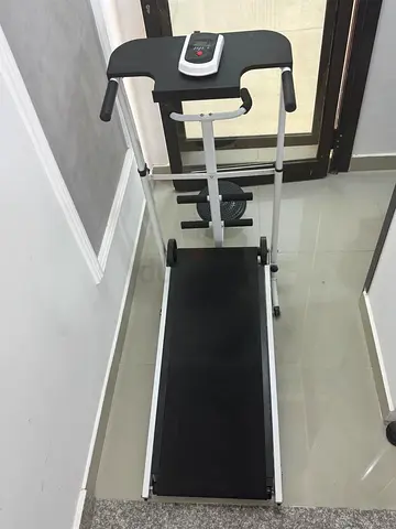 Compact Treadmill with Handrails and exercise steps