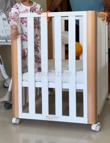 Kinderkraft Wooden Cot With The Pen Function Koya + With Mattress 4 Crib on Wheels - Good Condition