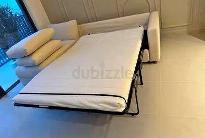 Beige 3-seater Sofa Bed with Pull-out Mattress