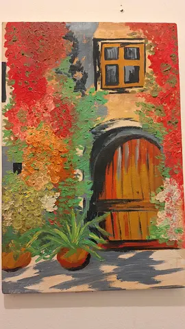 Original Floral Oil Painting on Canvas — Garden Door Scene