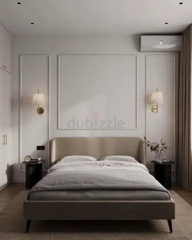 Minimalist Upholstered Double Bed with Headboard