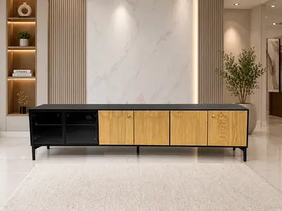BOASTAD TV bench black oak veneer