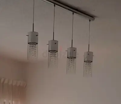 Modern 4-Light Pendant Chandelier with Crystal Drops