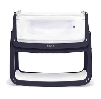 SnuzPod Bedside Crib / Co-Sleeper - Dark blue Frame, White Fabric