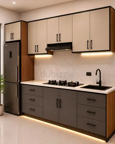 Modern Two-Tone Kitchen Cabinet Set with Built-in Lighting