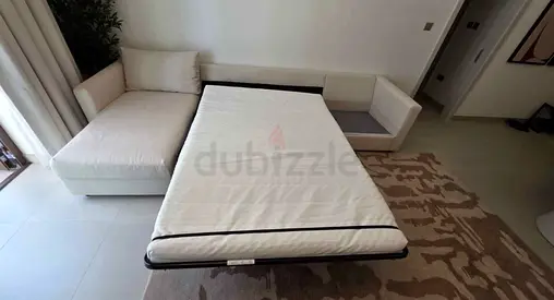 Modern Beige Sectional Sofa Bed with Pull Out Mattress