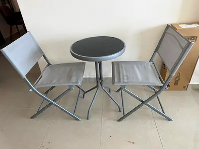 Compact 3-piece Foldable Bistro Set - Table + 2 Chairs, Light Grey