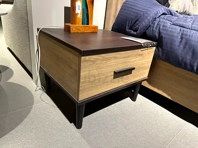 Modern two-tone wooden bedside table with drawer