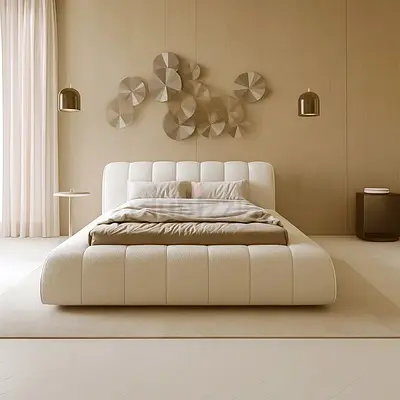 Thick padded beige velvet twin bed