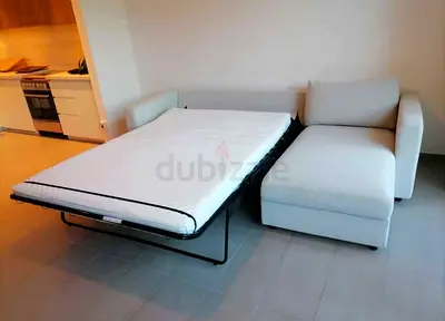 Modern Grey L-Shaped Sofa Bed with Pull Out Mattress