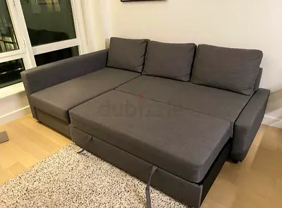 Grey 3-Seater Sofa Bed with Storage Chaise