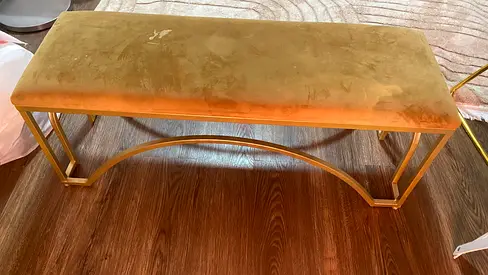 Gold Metal Frame Velvet Upholstered Bench - 120cm (Used)