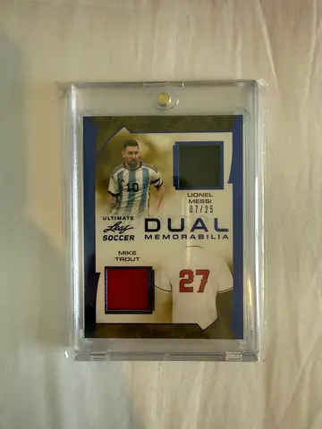 Match worn Messi patch card 07/25 leaf trading card Mike trout match worn patch
