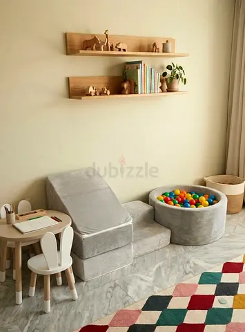 Soft Grey Kids Foam Sofa with Ball Pit