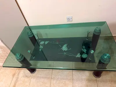 Glass Coffee Table with Floral design and Aluminium Legs