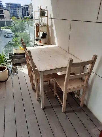 4-Seater Wooden Dining Table with 4 Chairs - Solid wood, needs sanding and repaint