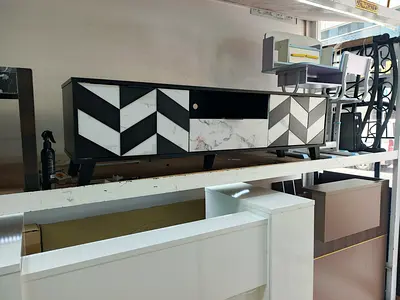 Modern Black & White Marble-Pattern TV Unit / Entertainment Cabinet
