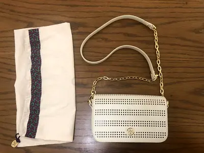 Tory Burch Perforated White Leather Crossbody Bag