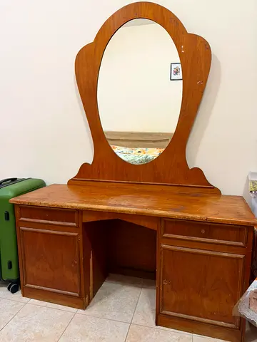 Dressing Table-Vintage wooden dresser with attached oval mirror - sturdy solid wood