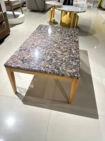 Marble-Top Rectangular Coffee Table with Gold Legs