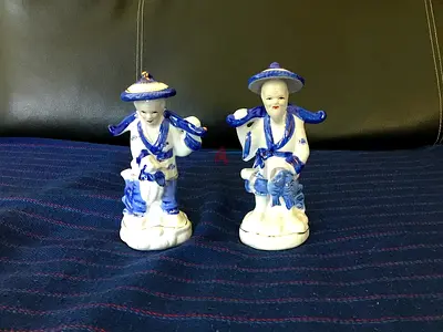 Vintage Chinese Fishermen Porcelain Figurine Set
